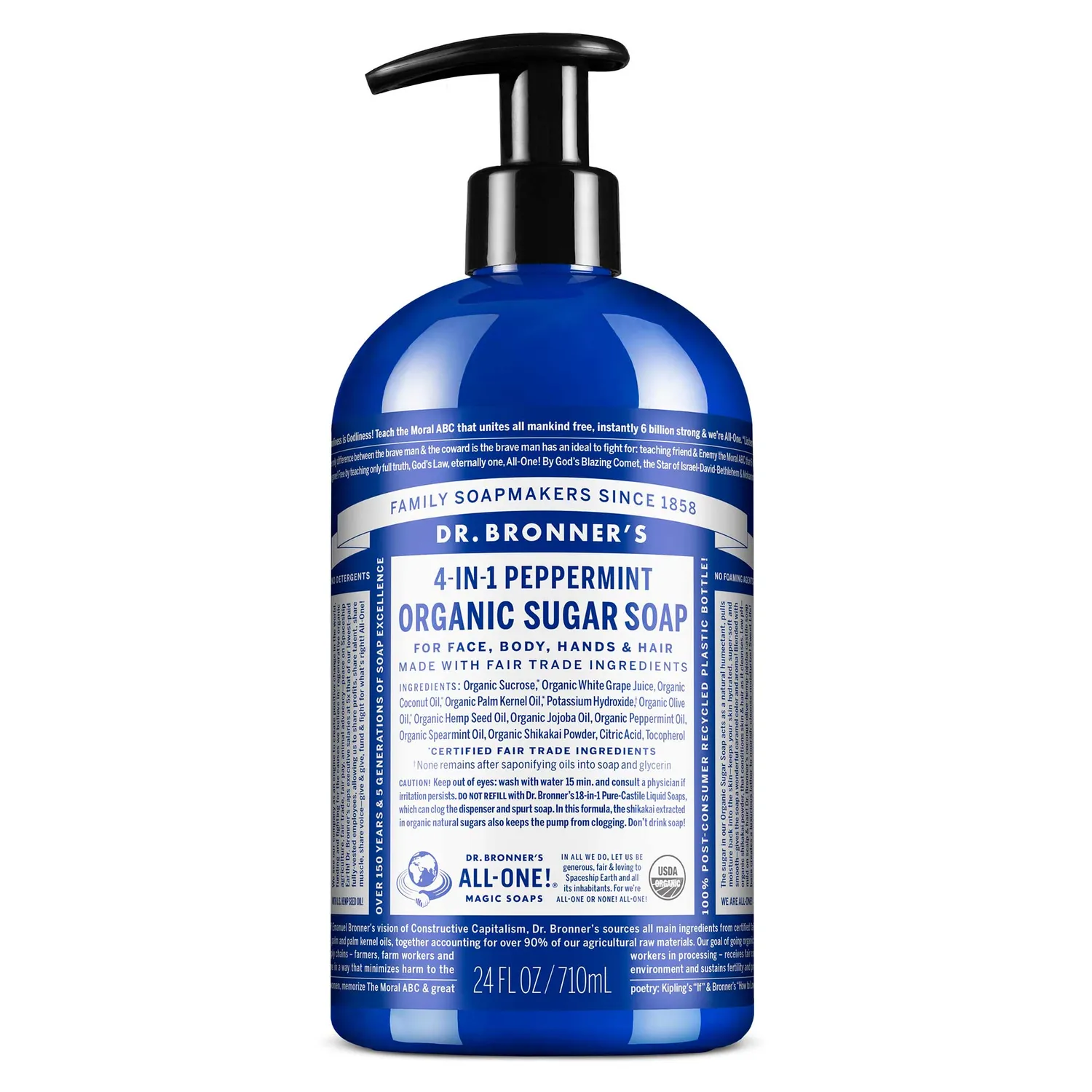 Dr. Bronner's Organic Sugar Peppermint flydende sæbe 12 oz