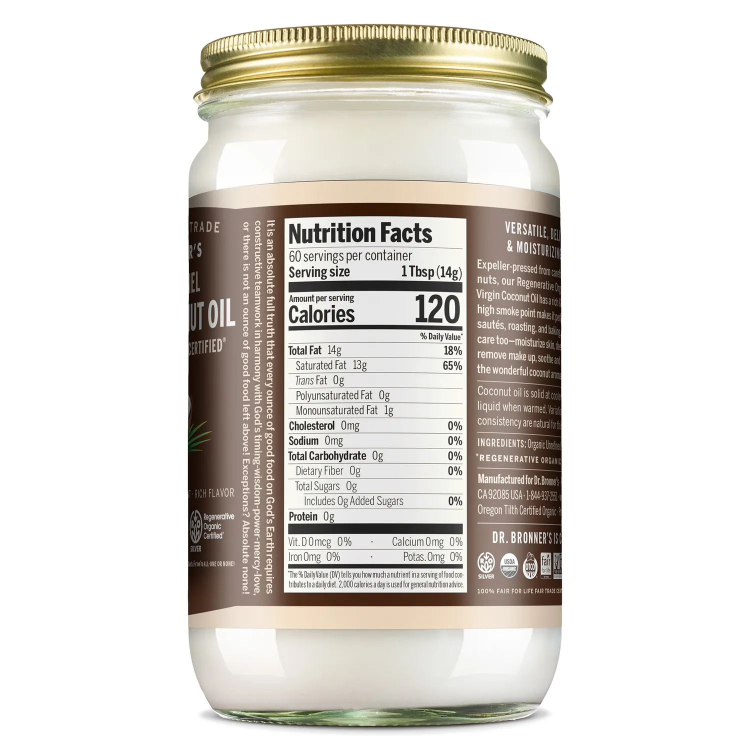 Dr. Bronner's Virgin kokosolie 14 oz med nøddearoma