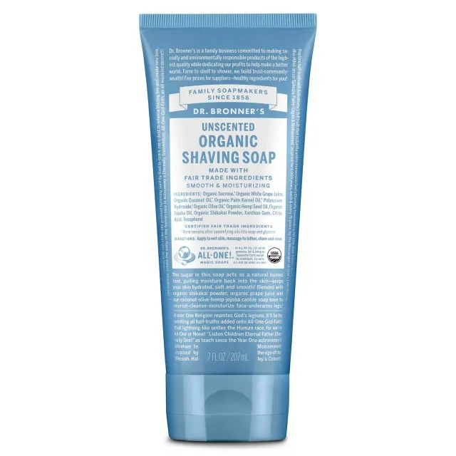 Dr. Bronner's Organic Shaving Unscented barbersæbe 7 oz uparfumeret
