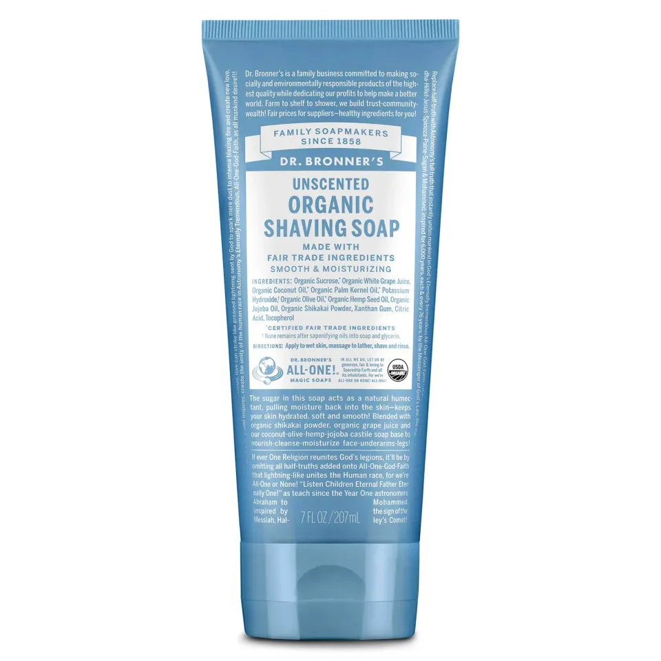 Dr. Bronner's Organic Shaving Unscented barbersæbe 7 oz uparfumeret