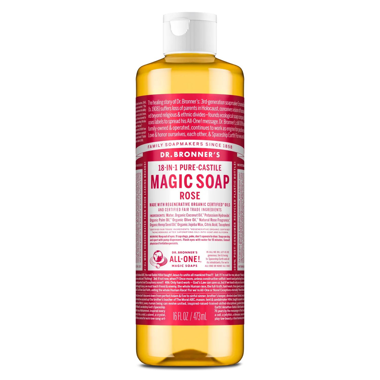 Dr. Bronner's Rose Pure-Castile flydende sæbe 32 oz