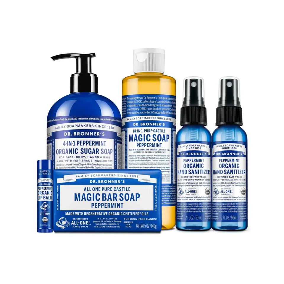 Dr. Bronner's Peppermint sæbesæt bundle med frisk duft