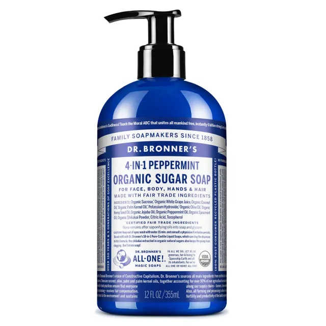 Dr. Bronner's Organic Sugar Peppermint flydende sæbe 12 oz