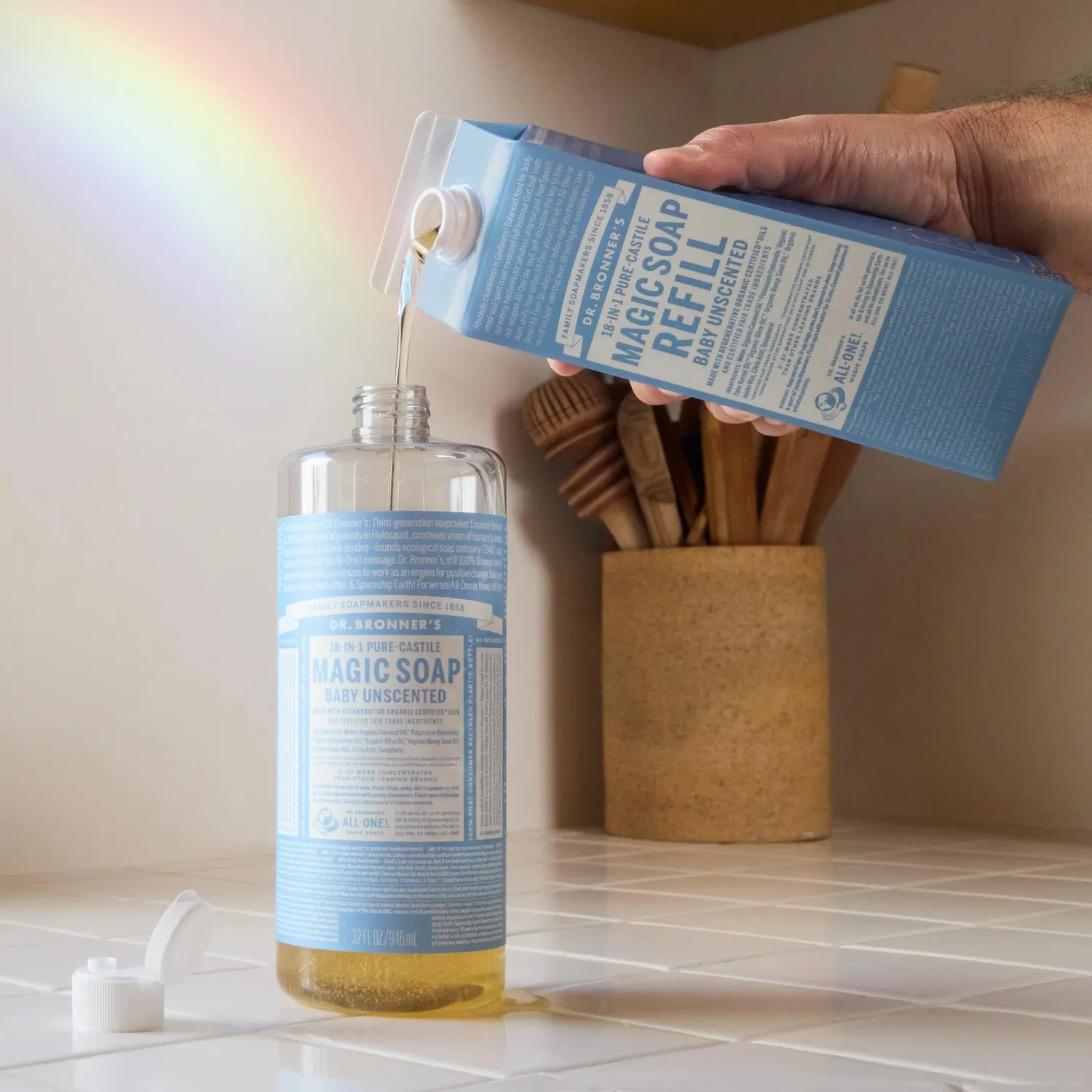 Dr. Bronner's Pure-Castile Unscented flydende sæbe refill 32 oz
