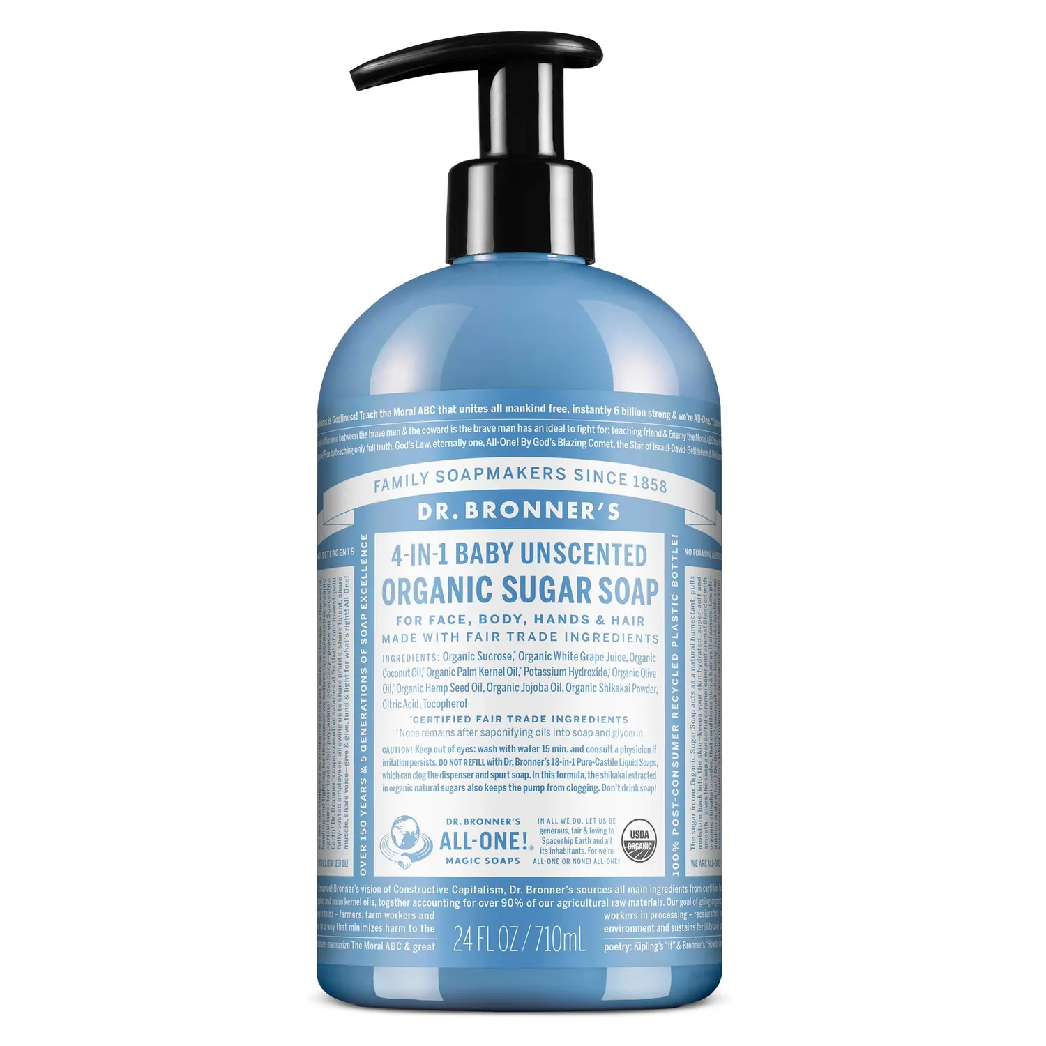 Dr. Bronner's Organic Sugar Unscented sukkersæbe uparfumeret