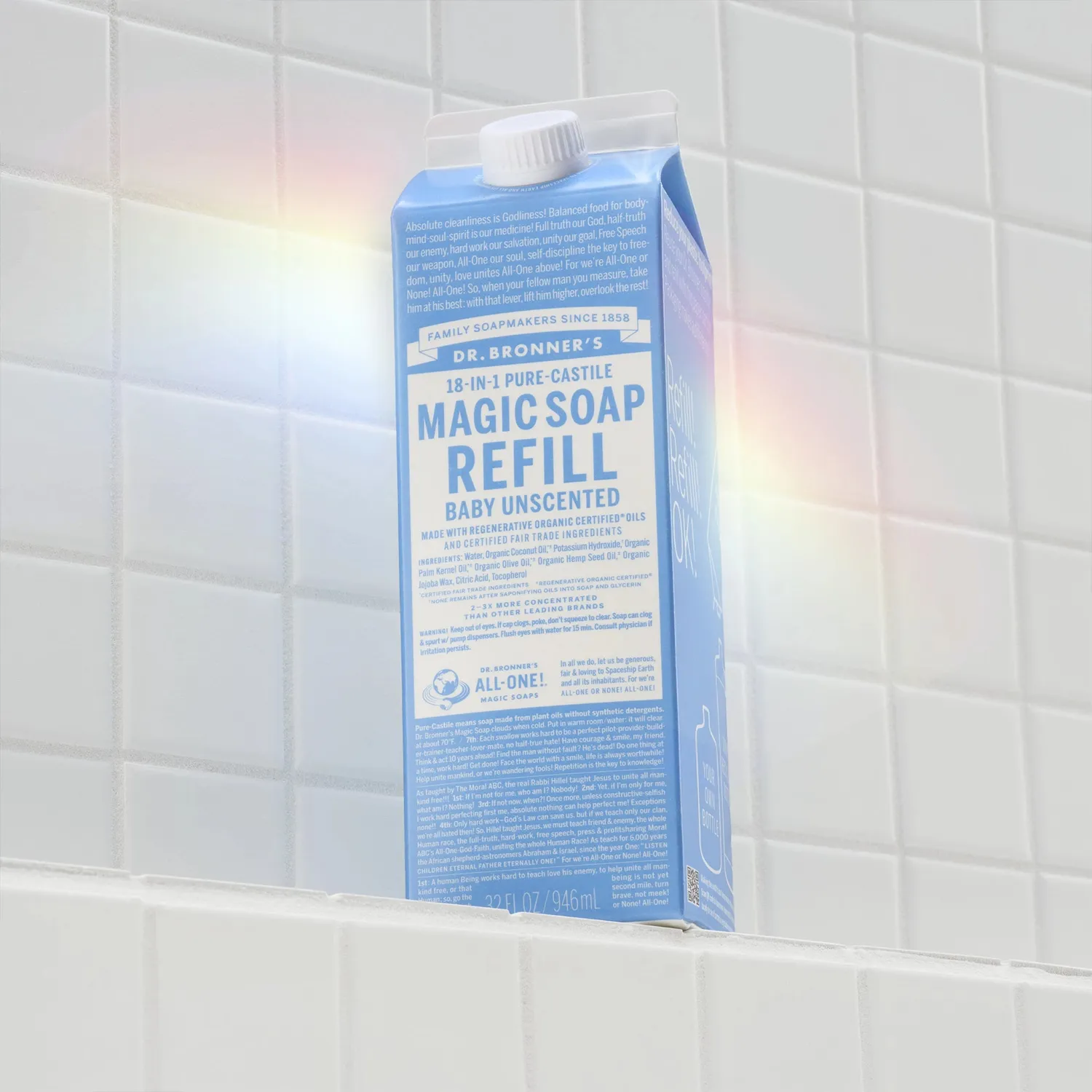 Dr. Bronner's Pure-Castile Unscented flydende sæbe refill 32 oz
