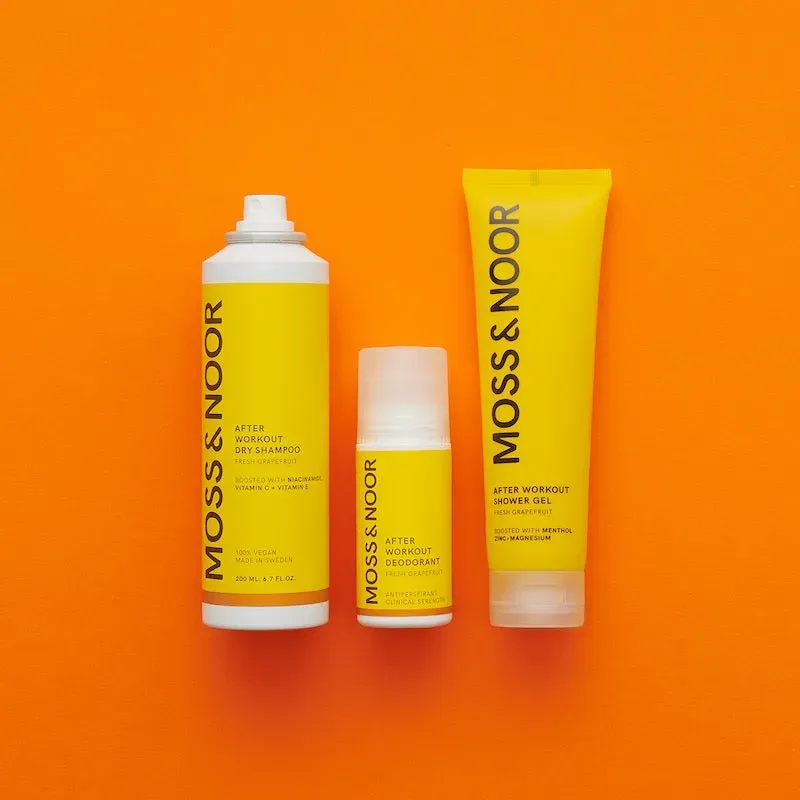 Moss Noor After Workout sæt tørshampoo deo shower gel grapefruit