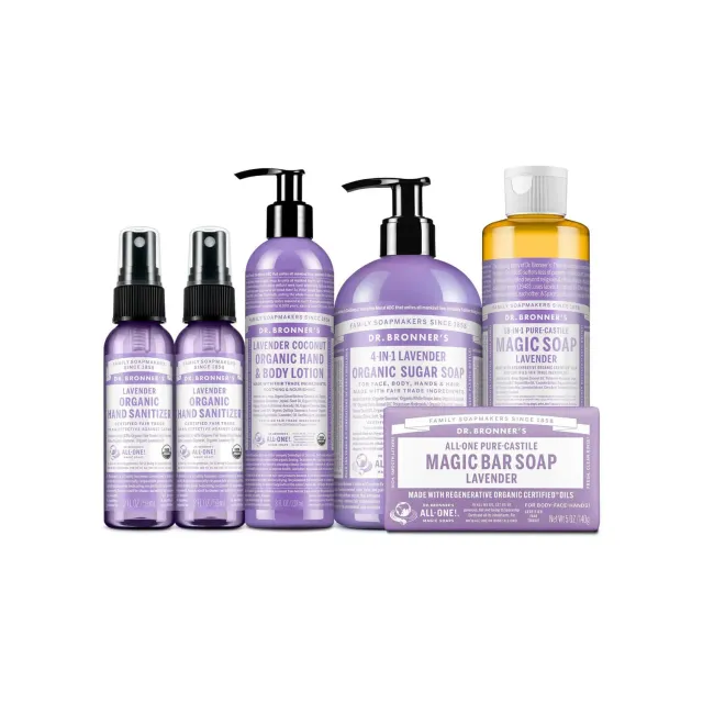 Dr. Bronner's Calming Lavender Bundle sæt 6 dele mild