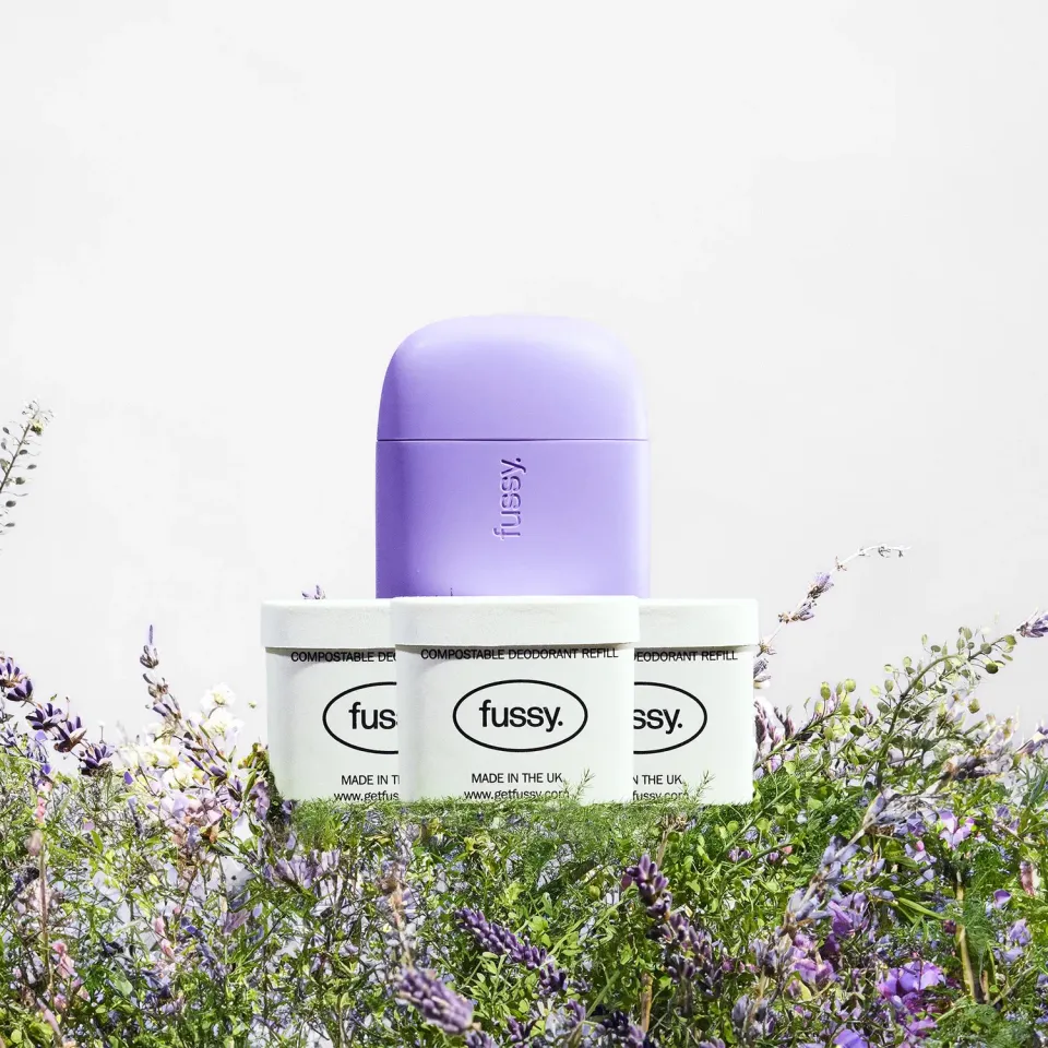 Fussy Lavender Fields deodorant startsæt lilla 3 refil rolig