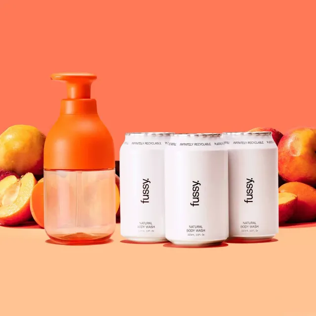 Fussy Juicy Peach body wash sæt flaske + 3-pak
