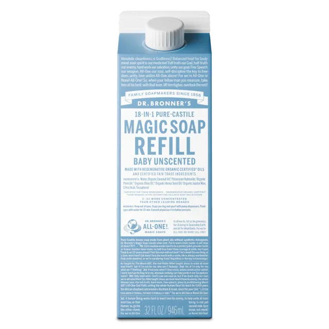 Dr. Bronner's Pure-Castile Unscented flydende sæbe refill 32 oz