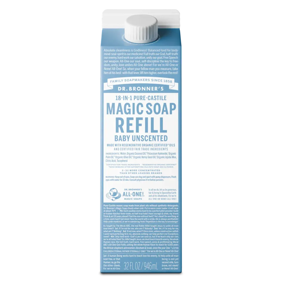 Dr. Bronner's Pure-Castile Unscented flydende sæbe refill 32 oz