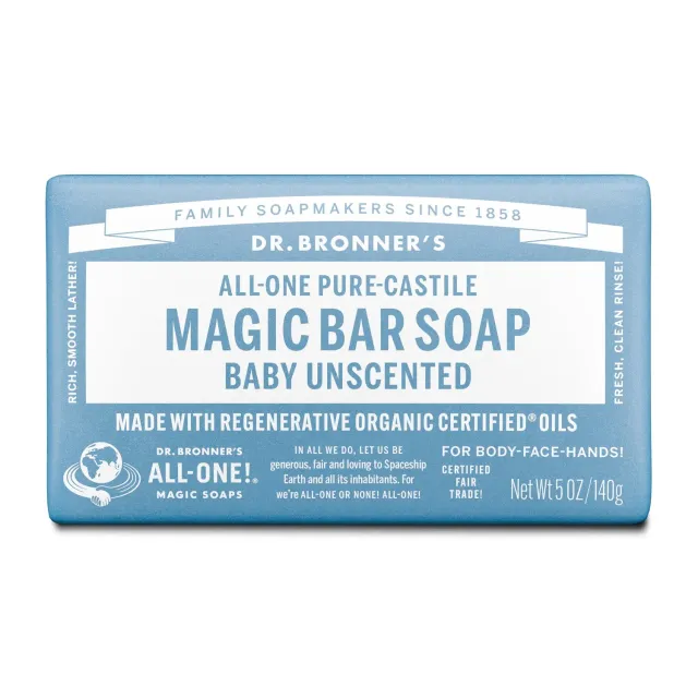 Dr. Bronner's Baby Unscented sæbebar 140 g uden duft